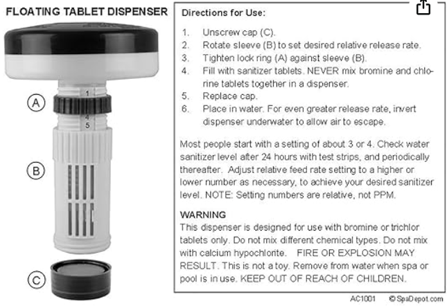 SPA CHEMICAL DISPENSES FOR 1 1/2 TABLET 1517BU